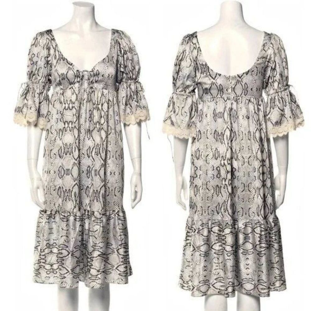 NWT Selkie Tent Dress Snakeskin Print Floral Crochet Puff Cottagecore Small